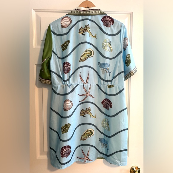 NWOT Bath House Mini Linen Sea Life Print Shirt Dress, L - Picture 7 of 8